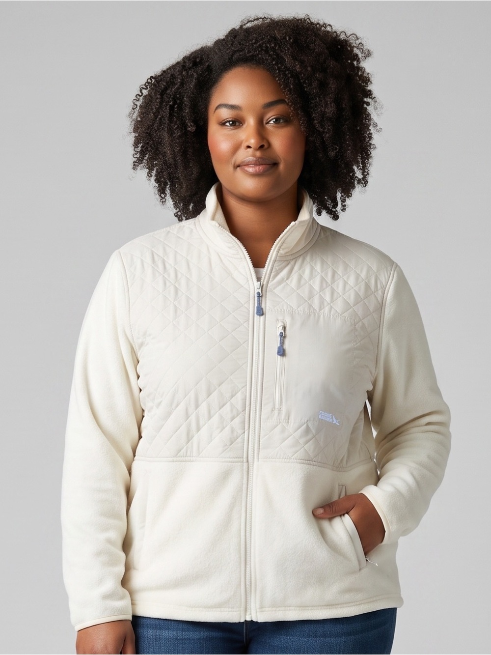 Eddie Bauer - Women’s Mixed Media Full‑Zip Fleece Jacket in Cream